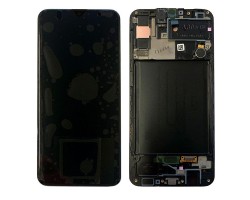 Kijelző Samsung  Samsung Galaxy A30s (SM-A307F)  előlap + LCD kijelző + érintőpanel komplett kerettel fekete GH82-21190A, GH82-21329A